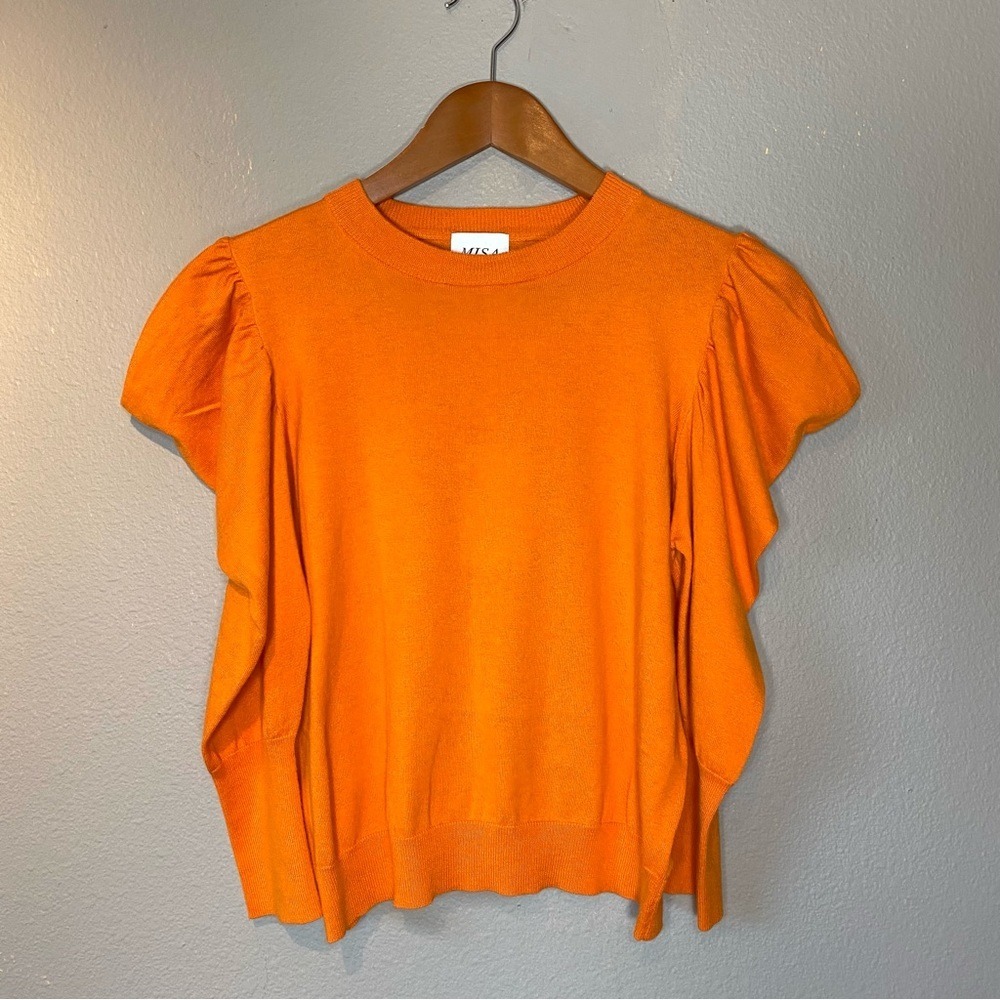 MISA Los Angels Womens Puff Sleeve Orange Sweater Size XS Showgirl Twee Preppy